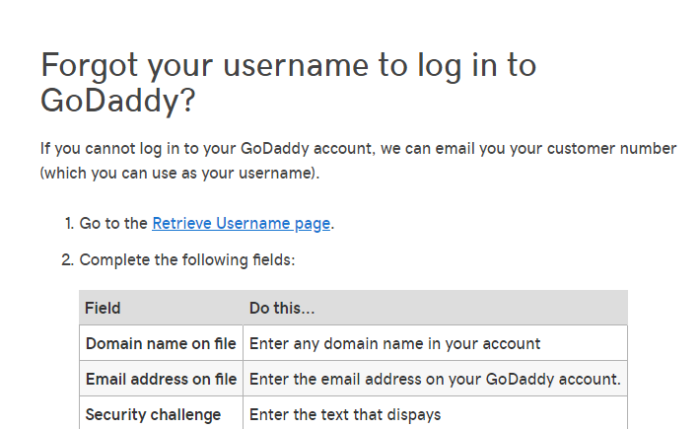 login recovery instructions for godaddy