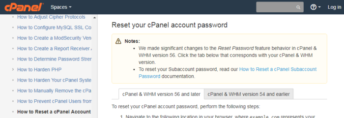 login recovery instructions for CPanel