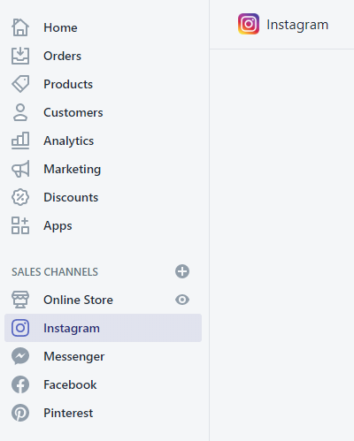 Shopify dashboard with active sales channels for social media platforms